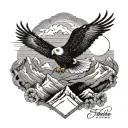 A majestic eagle soaring over a mountain landscape tattoo design idea