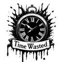 clock melting with prison bars , saying time wasted in a banner tattoo design idea