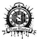 clock melting with prison bars , saying time wasted in a banner tattoo design idea