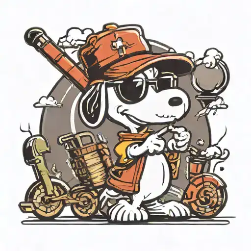 snoopy playing golf smoking a cigarette in sunglasses tattoo design idea