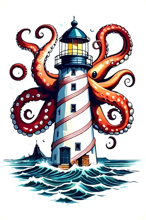 Lighthouse wrapped in octopus tattoo design idea