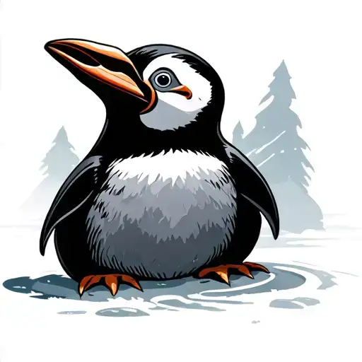 Penguin with stone in the beak tattoo design idea