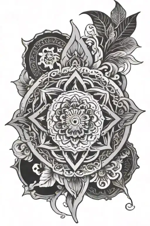 oriental mandala design incorporating elements tattoo design idea