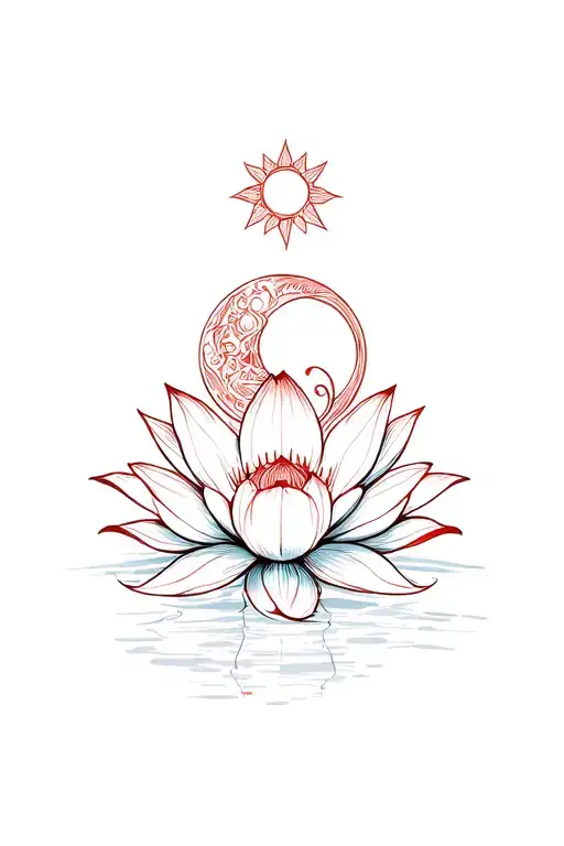 lotus flower, sun, moon and yang and long yang tattoo design idea