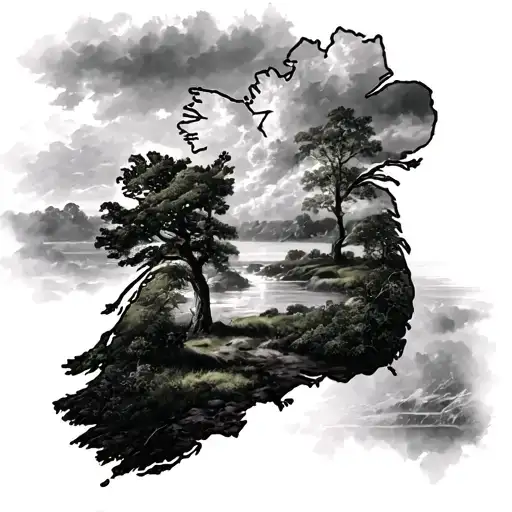 Ireland surrounded by lush nature tattoo design idea