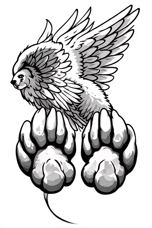 dog paws with angel wings tattoo design idea