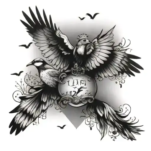"Love Yourz with Nicole crown and the background is the sky with birds tattoo design idea