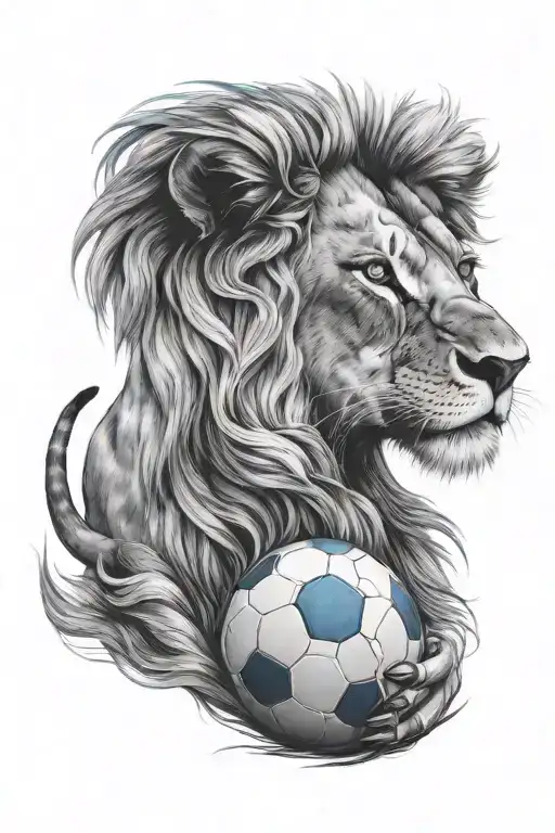 lion with blue eye including a football tattoo design idea