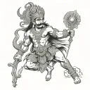 Generate a detailed description of a 'Ravanan tattoo' that incorporates elements of Hindu mythology, focusing on  tattoo design idea