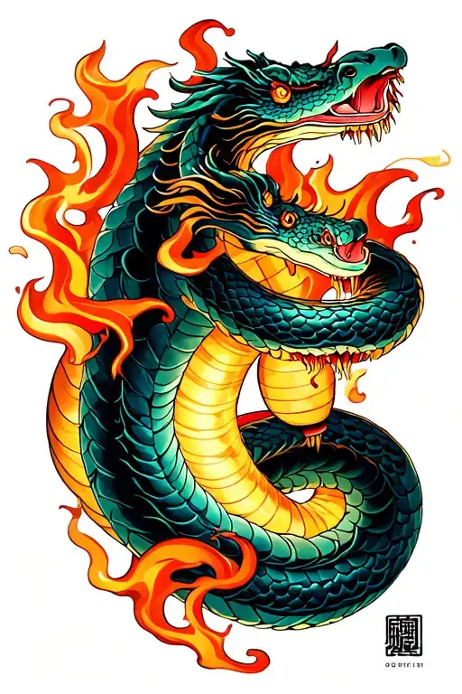 fire snake on chinese lantern tattoo design idea