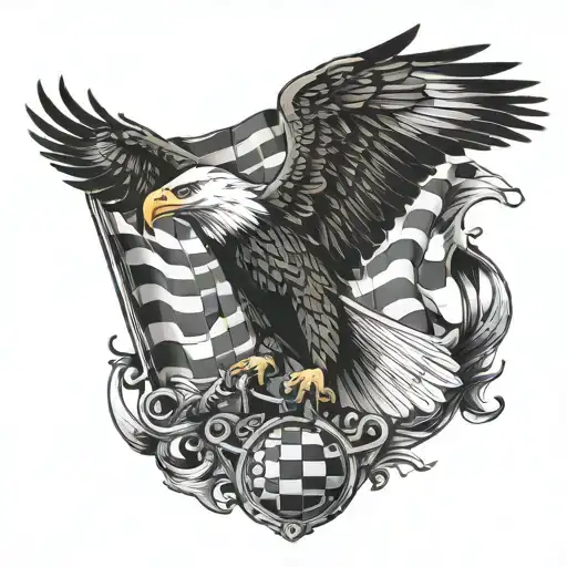 checkered flag bald eagle perched tattoo design idea