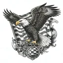 checkered flag bald eagle perched tattoo design idea