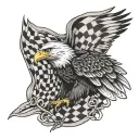 checkered flag bald eagle perched tattoo design idea