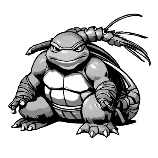 ninja turtle and shrimp hybrid tattoo design idea