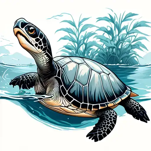 japanese turtle swimming tattoo design idea