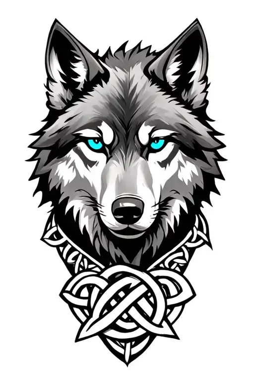 wolf with blue eyes on armor tattoo design featuring Celtic trinity knot  tattoo design idea