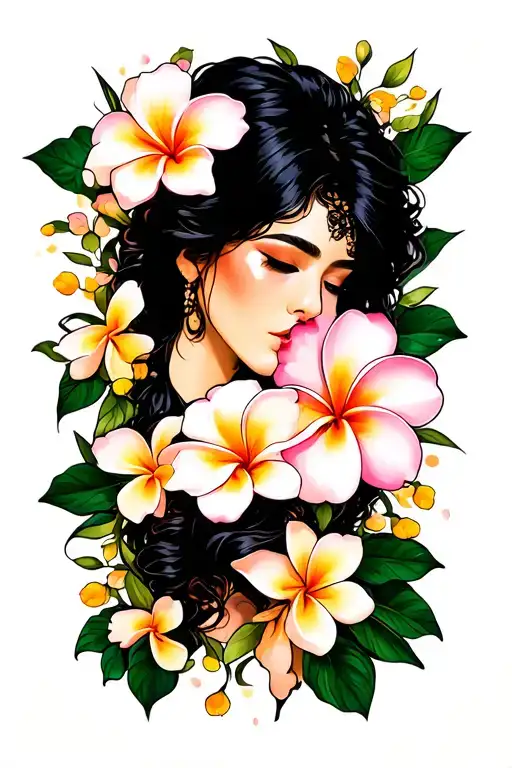 "Roman Leila and Jayden " plumeria flowers tattoo design idea