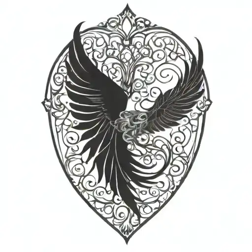 brave heart phoenix feathers tattoo design idea