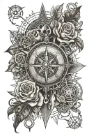 compass, skull, rose, dice, ace of spades, spider web tattoo design idea