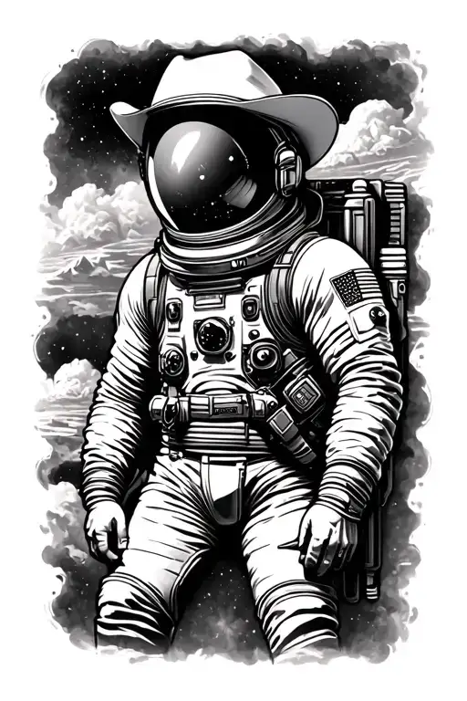 space cowboy astronaut Texas theme sleeve tattoo design idea