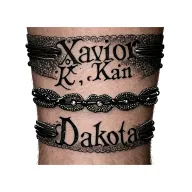 "Xavior, Kain, Dakota" ankle bracelet of names on the ankle tattoo design idea
