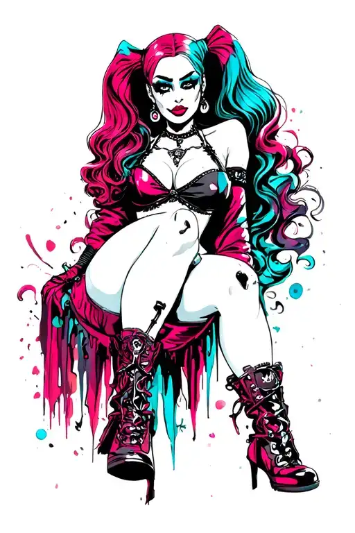 Gothic Harley Quin tattoo design idea