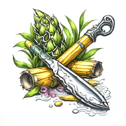 sugar cane fire and sugar cane knife  tattoo design idea