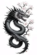 Chinese fan cherry blossoms dragon wrapped tattoo design idea