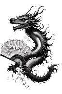 Chinese fan cherry blossoms dragon wrapped tattoo design idea