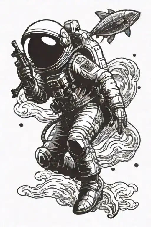 spaceman fishing tattoo design idea
