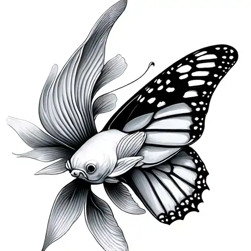 butterfly koi fish with monarch butterfly print tattoo design idea