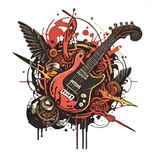 A tattoo design combining musical notes and anime characters in a video game setting tattoo design idea