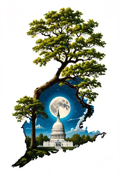 Virginia state tree and moon and Washington dc  tattoo design idea