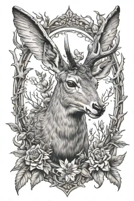 Buck with humming bird sitting on antlers  tattoo design idea
