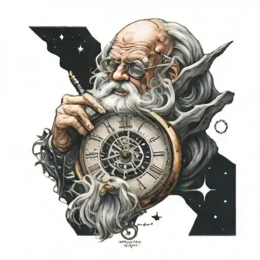 father time tattoo space theme click hands pointing to 1:11 tattoo design idea