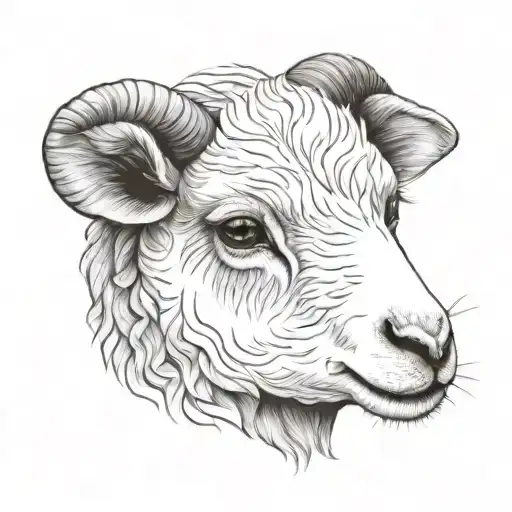 cute fine line lamb face tattoo design idea
