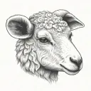 cute fine line lamb face tattoo design idea