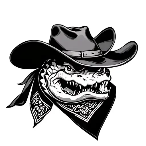 gator cowboy hat bandana tattoo design idea