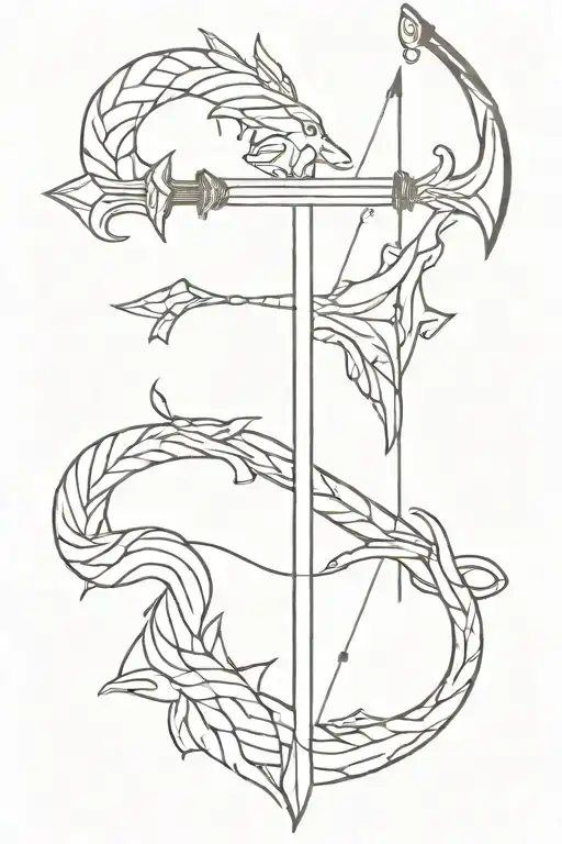 sword, bow and arrow, scales tattoo design idea