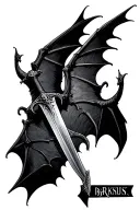gothic sword with bat wings spread tattoo design idea