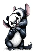 charismatic stich and panda playing tattoo design idea