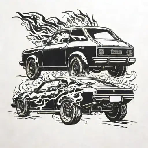 car and Fire tattoo design idea