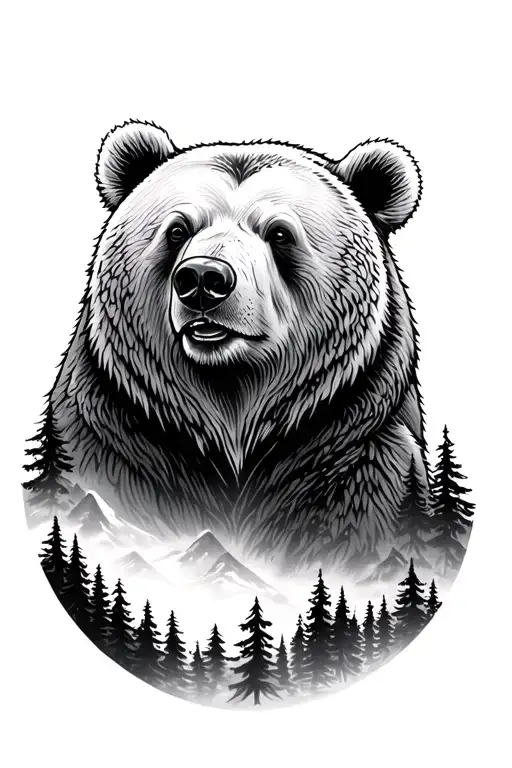 bear with forest and mountain tattoo design idea