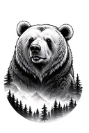 bear with forest and mountain tattoo design idea
