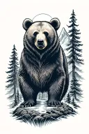 bear with forest and mountain tattoo design idea