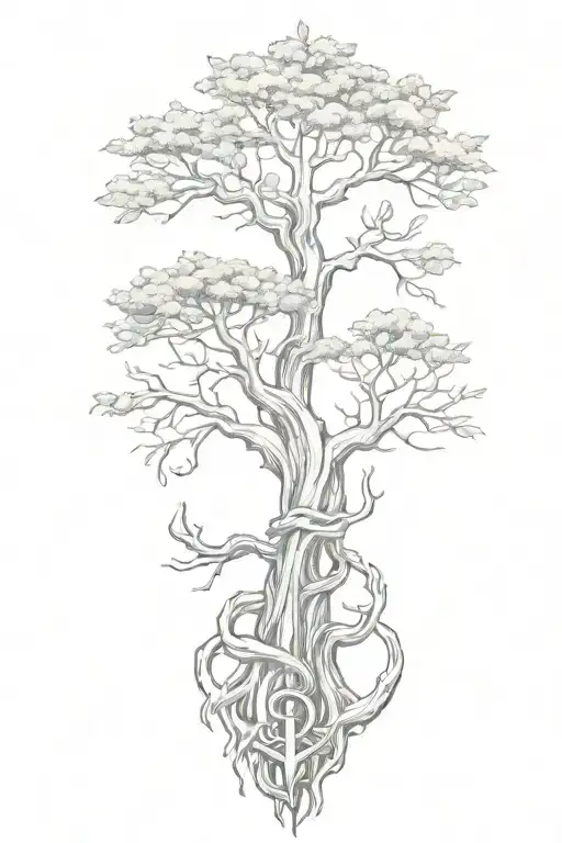 Cypress tree with roots shaped like an anchor tattoo design idea