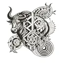 Abstract geometric design incorporating Taurus, Libra, Virgo, and Capricorn symbols tattoo design idea