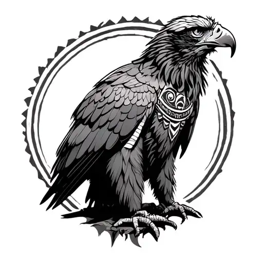 Aztec eagle sitting tattoo design idea