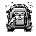 Line art outline of Homer Simpson with a hiking pack. drinking duff beer Simple clean outline. tattoo design idea