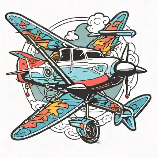 airplane silhouette and love and colourful  tattoo design idea